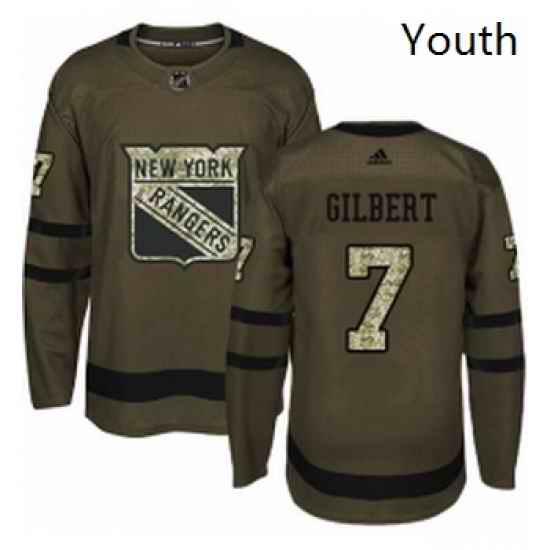 Youth Adidas New York Rangers 7 Rod Gilbert Premier Green Salute to Service NHL Jersey